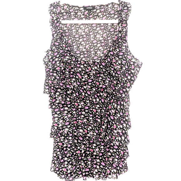 VTG Y2K Express Black Floral Sheer Tiered Ruffle Coquette Fairy Whimsigoth Tank - Picture 1 of 9